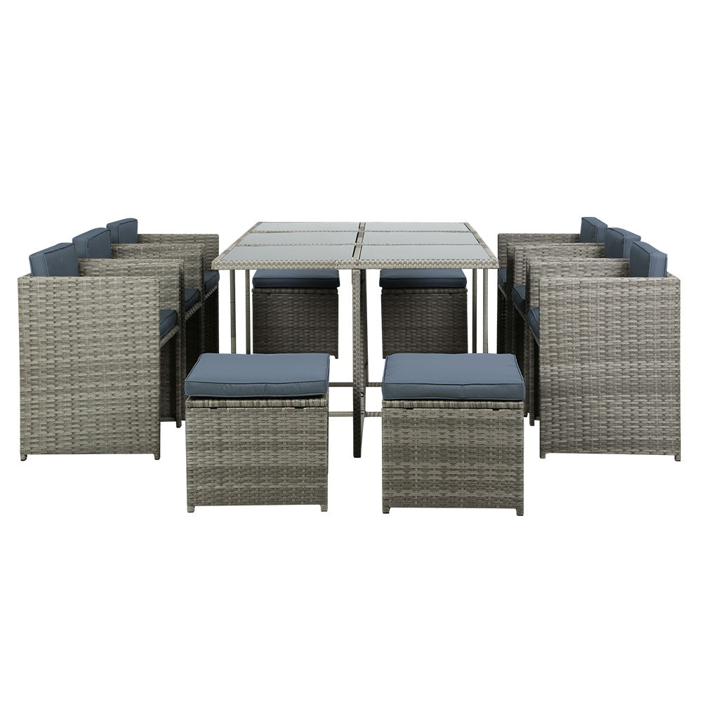 10-Seater Wicker Outdoor Dining Set - Grey