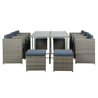 10-Seater Wicker Outdoor Dining Set - Grey
