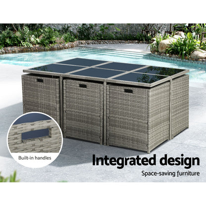 10-Seater Wicker Outdoor Dining Set - Grey