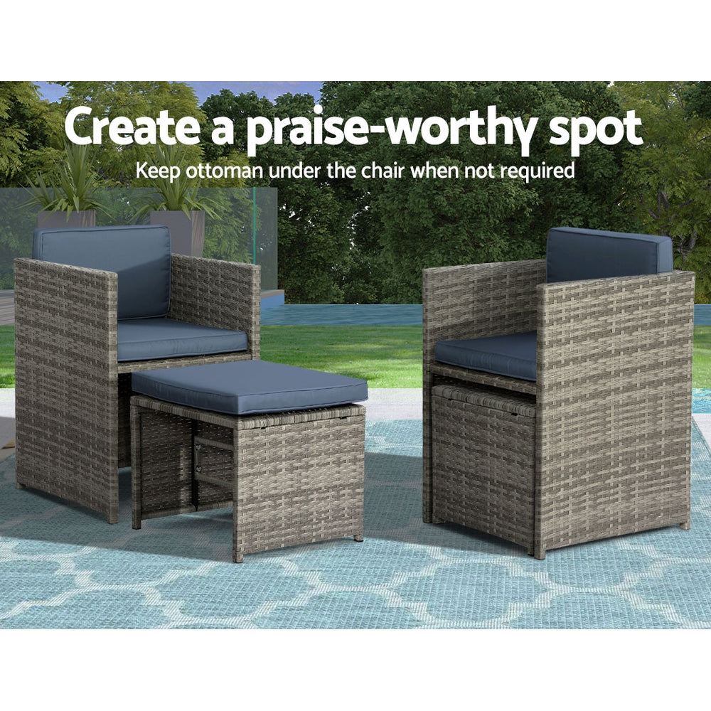 10-Seater Wicker Outdoor Dining Set - Grey