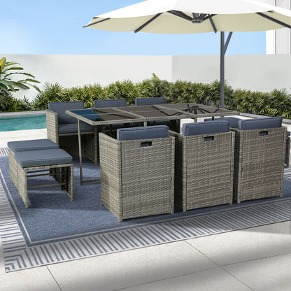 10-Seater Wicker Outdoor Dining Set - Grey