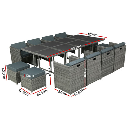 12-Seater Outdoor Dining Set - Grey
