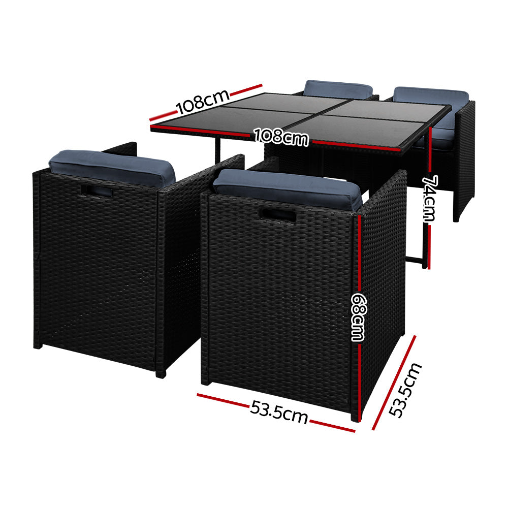 5-Seater Outdoor Dining Set - Black