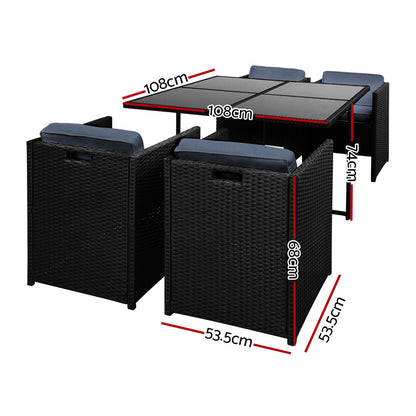 5-Seater Outdoor Dining Set - Black