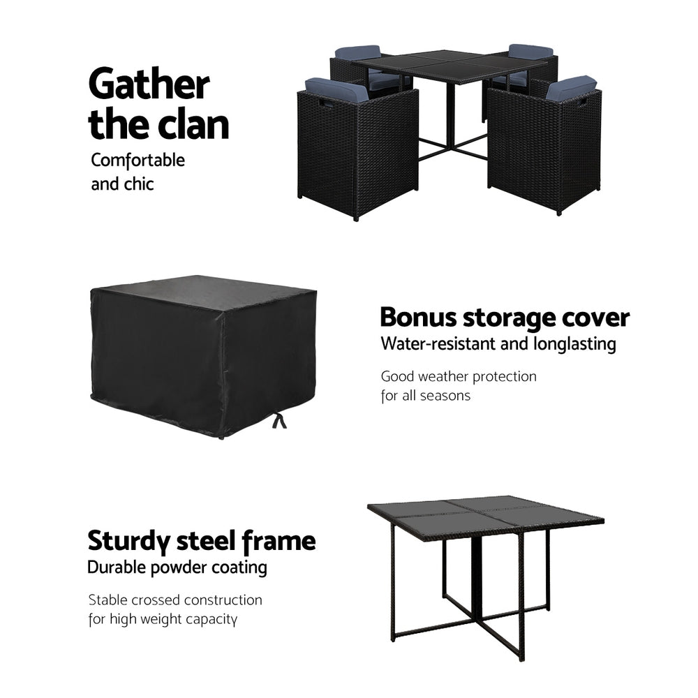 5-Seater Outdoor Dining Set - Black