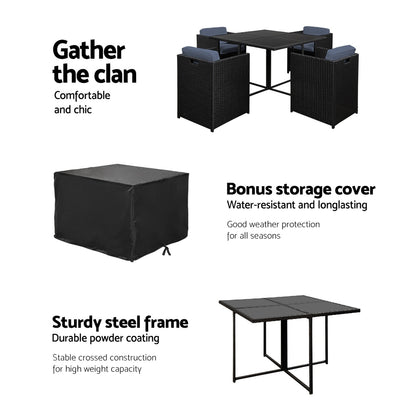 5-Seater Outdoor Dining Set - Black