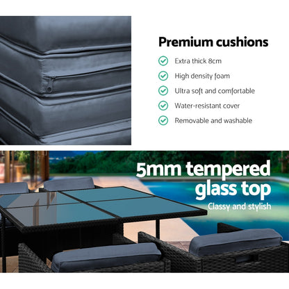 5-Seater Outdoor Dining Set - Black