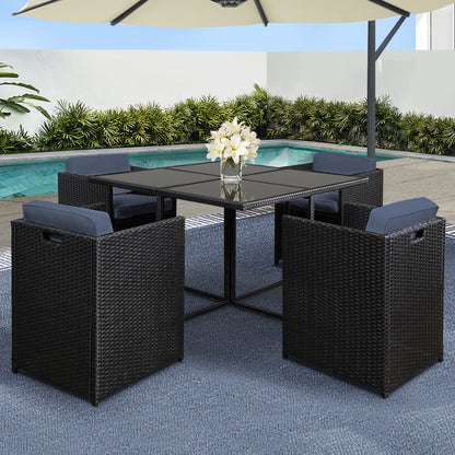 5-Seater Outdoor Dining Set - Black