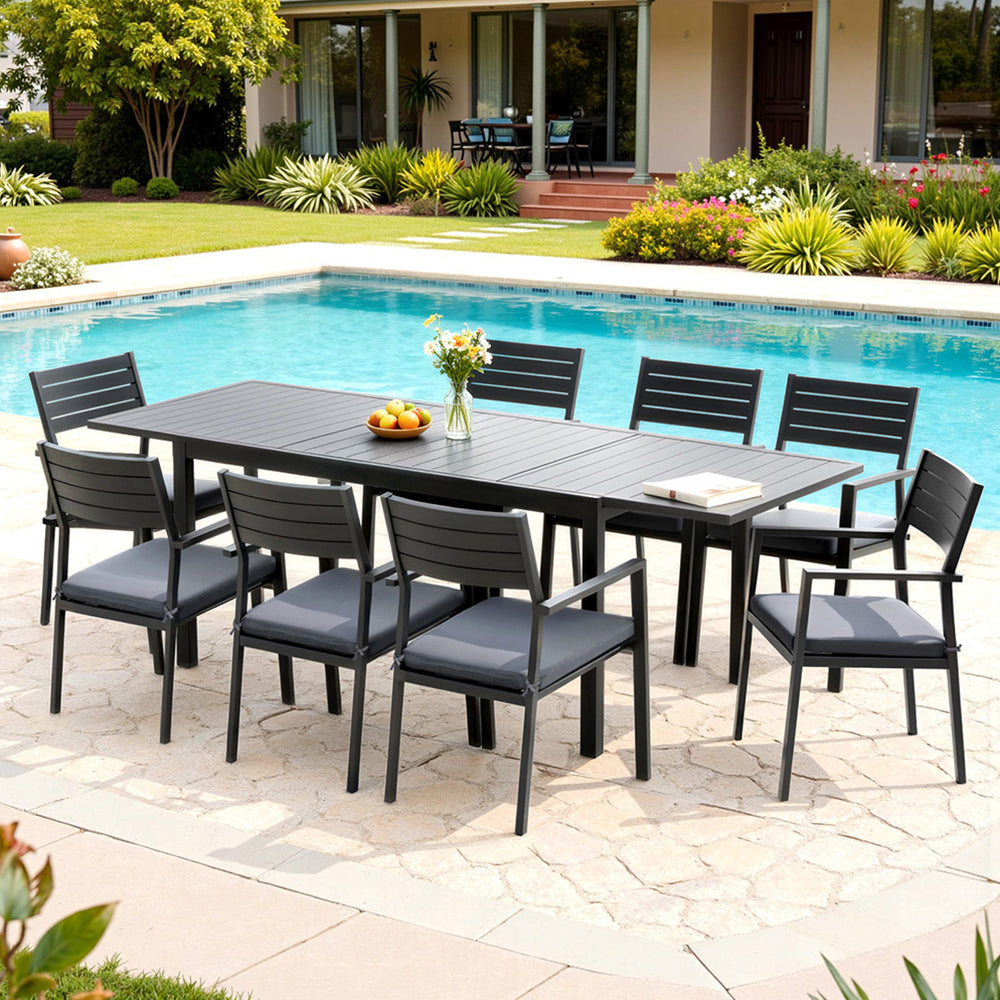 9-Piece Aluminum Extendable Outdoor Dining Set - Black