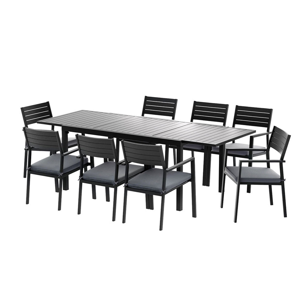 9-Piece Aluminum Extendable Outdoor Dining Set - Black