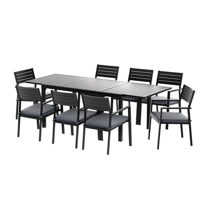 9-Piece Aluminum Extendable Outdoor Dining Set - Black