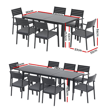 9-Piece Aluminum Extendable Outdoor Dining Set - Black