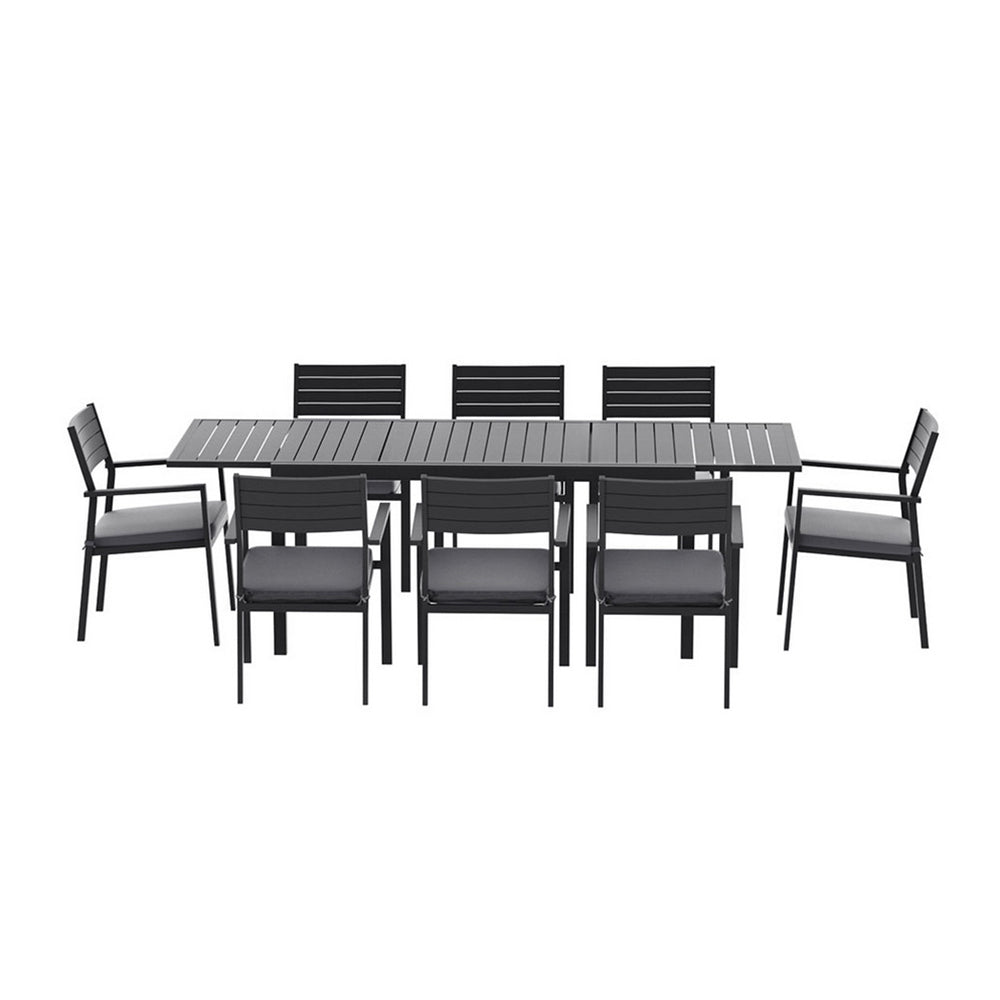 9-Piece Aluminum Extendable Outdoor Dining Set - Black
