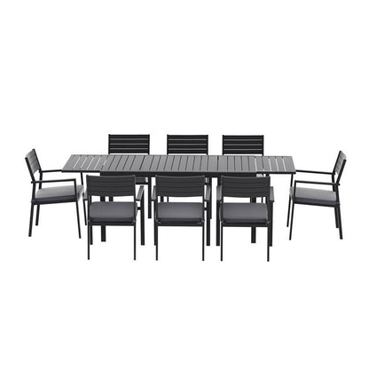 9-Piece Aluminum Extendable Outdoor Dining Set - Black