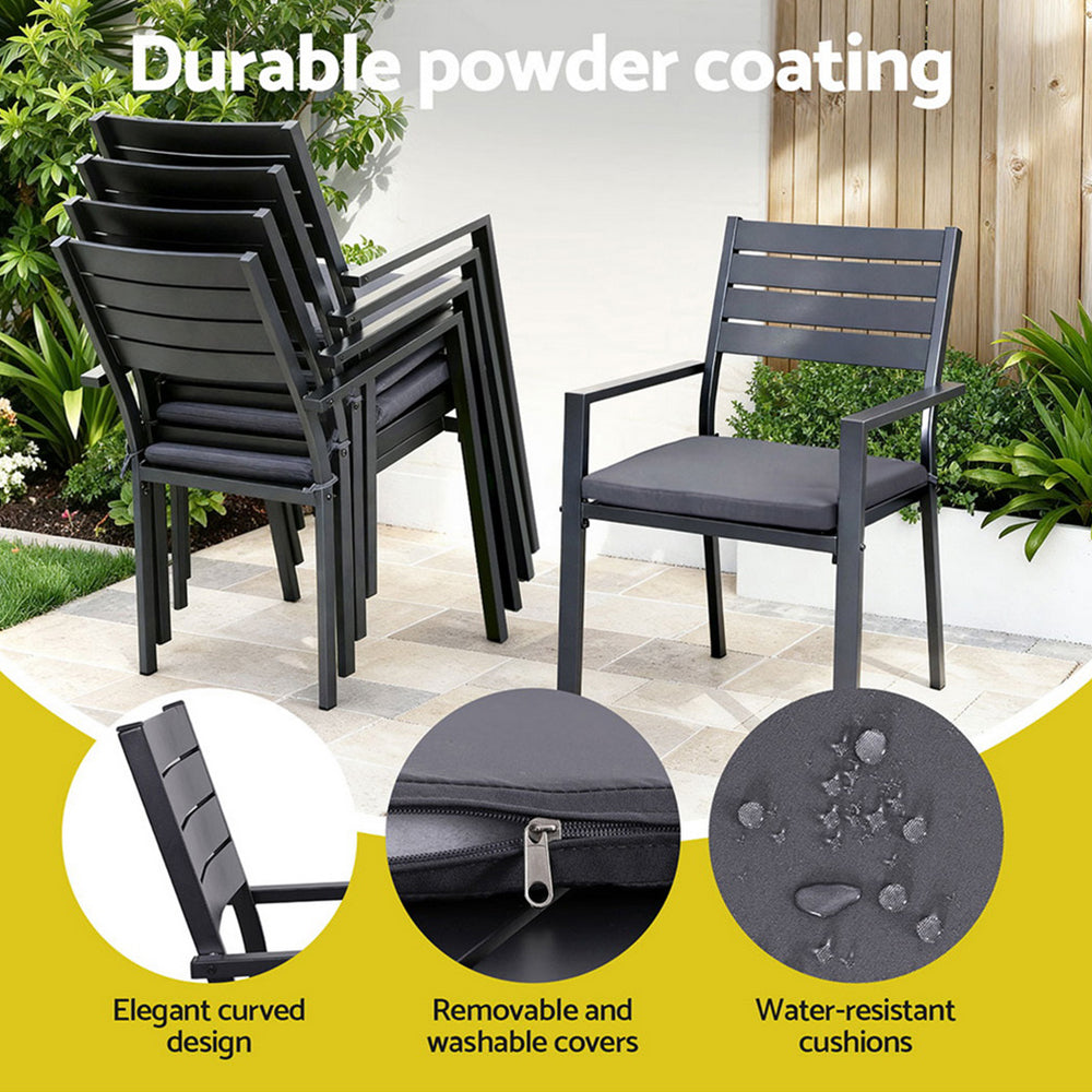 9-Piece Aluminum Extendable Outdoor Dining Set - Black