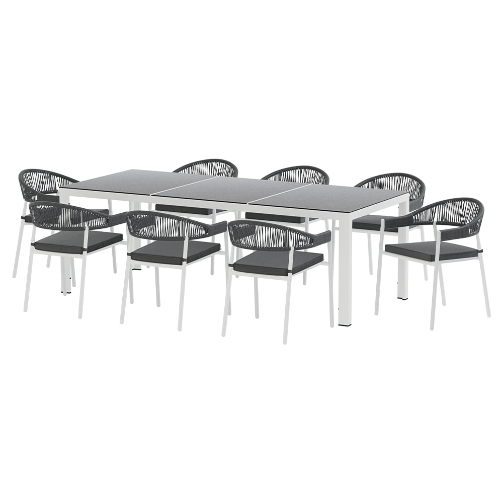 9-Piece Outdoor Rope Dining Set - White