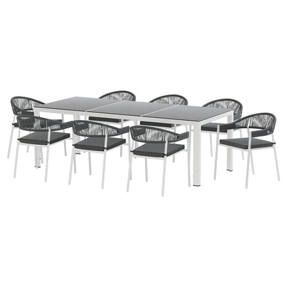 9-Piece Outdoor Rope Dining Set - White