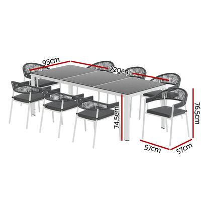 9-Piece Outdoor Rope Dining Set - White