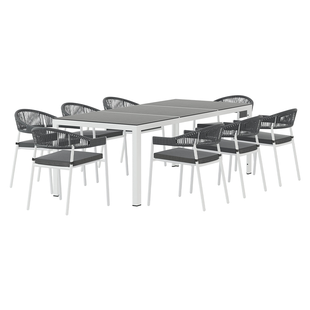 9-Piece Outdoor Rope Dining Set - White