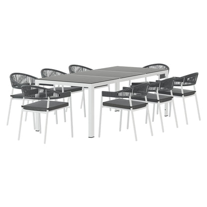 9-Piece Outdoor Rope Dining Set - White