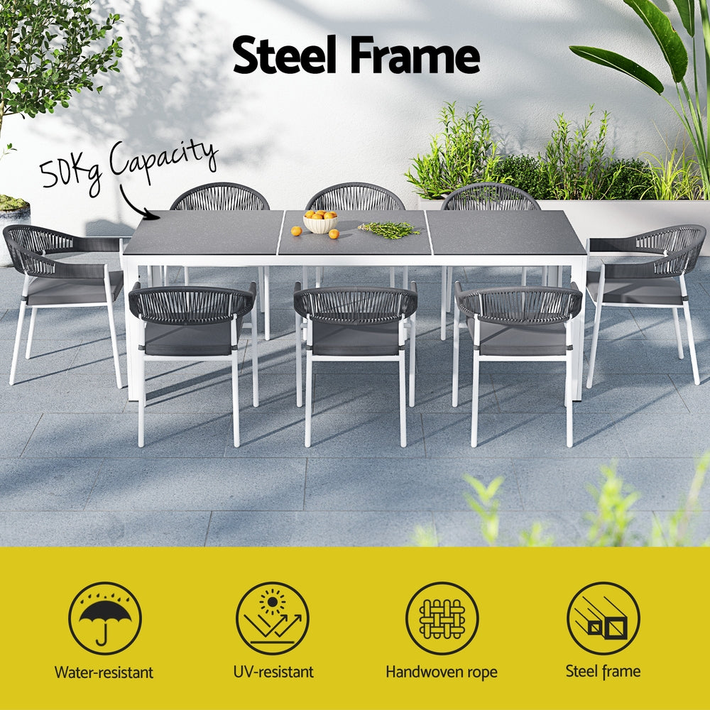 9-Piece Outdoor Rope Dining Set - White