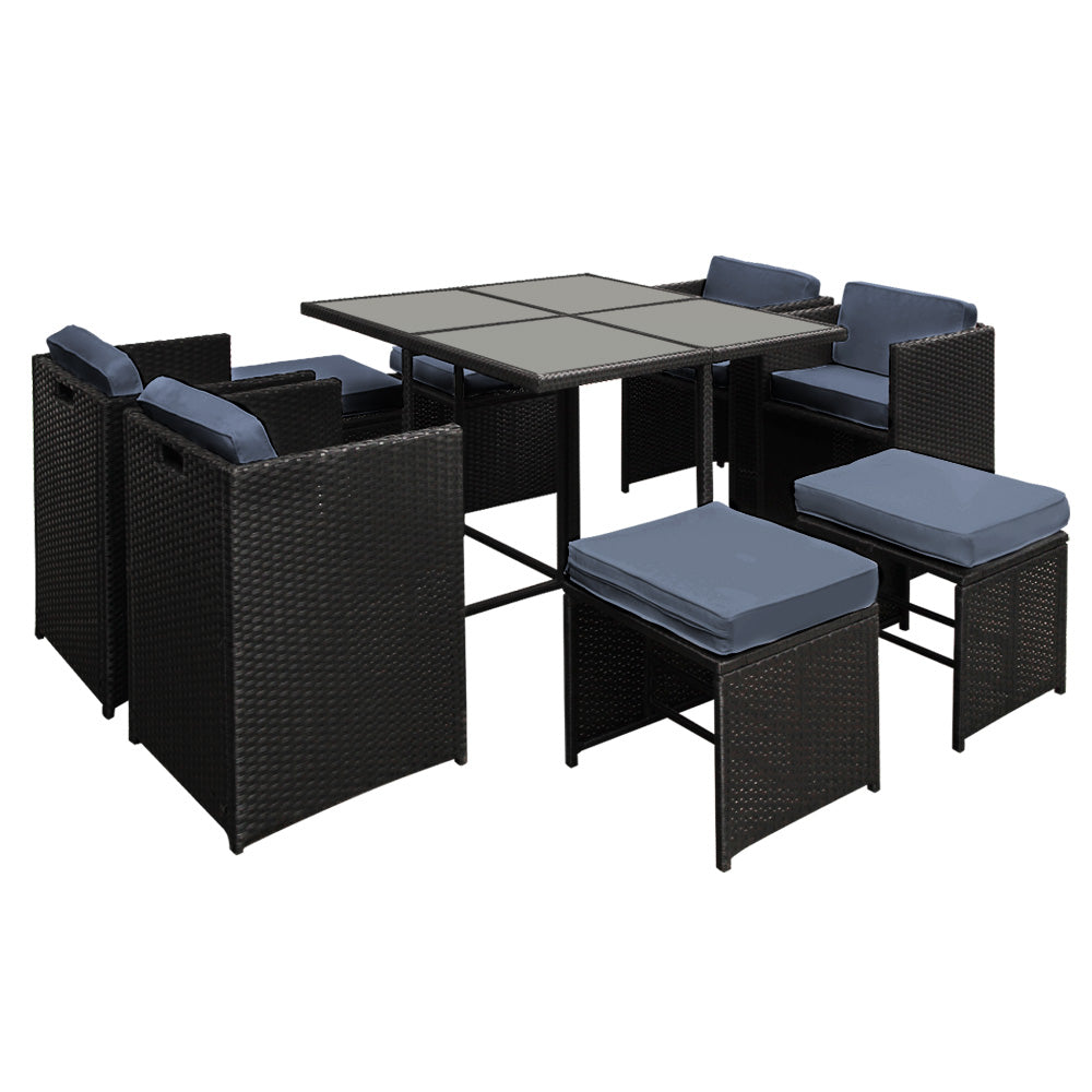 8-Seater Outdoor Wicker Dining Set – Black
