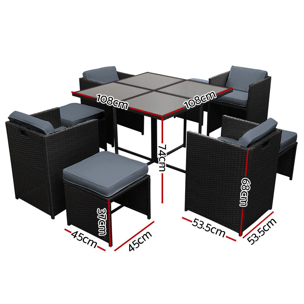 8-Seater Outdoor Wicker Dining Set – Black