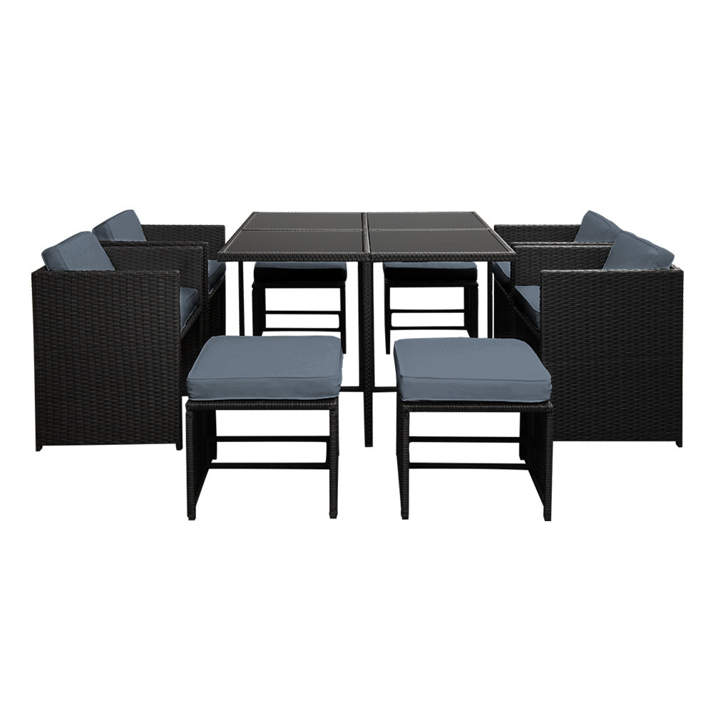 8-Seater Outdoor Wicker Dining Set – Black