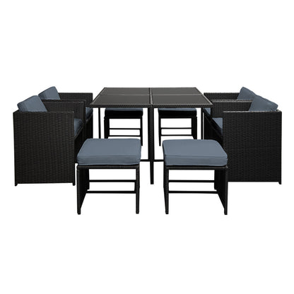 8-Seater Outdoor Wicker Dining Set – Black