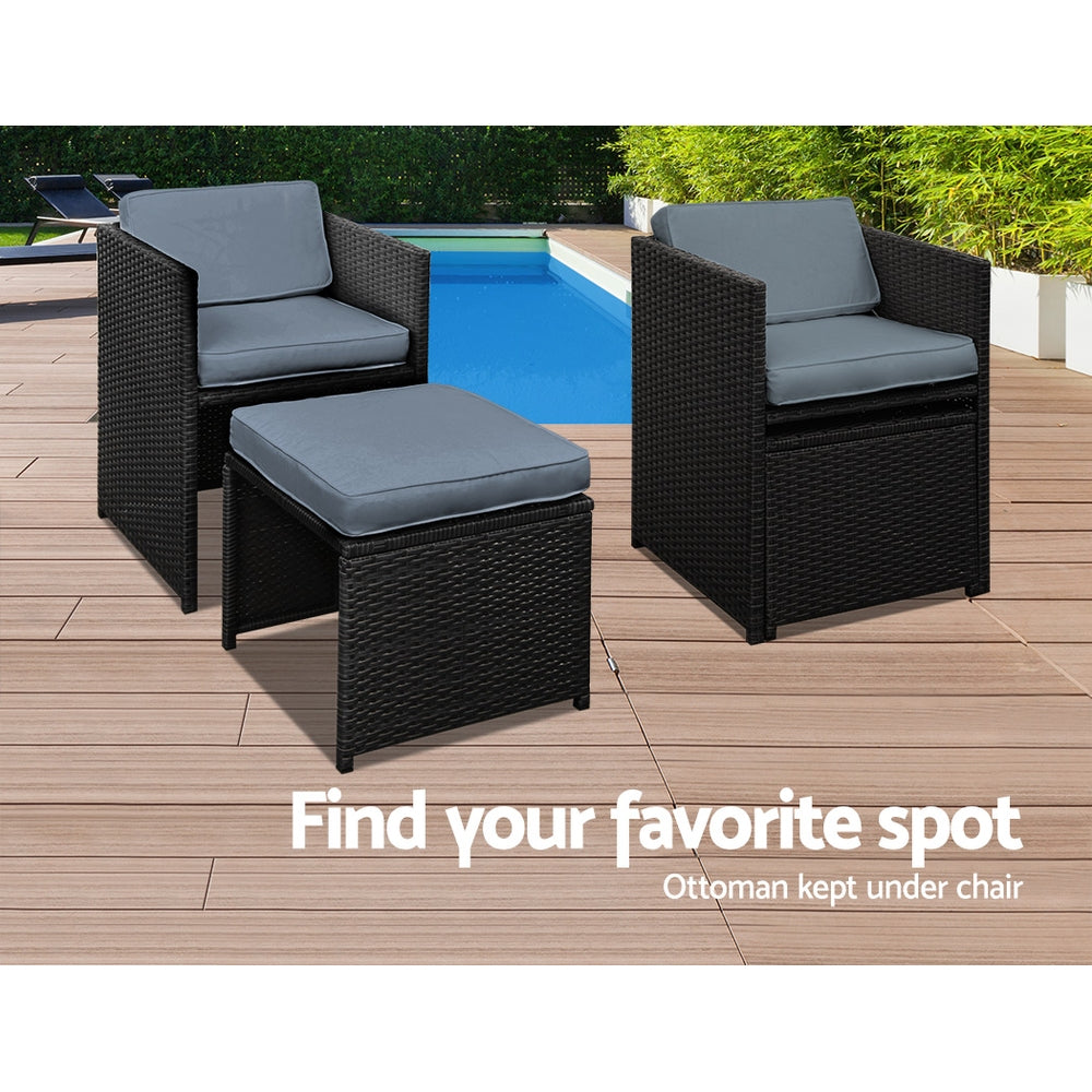 8-Seater Outdoor Wicker Dining Set – Black