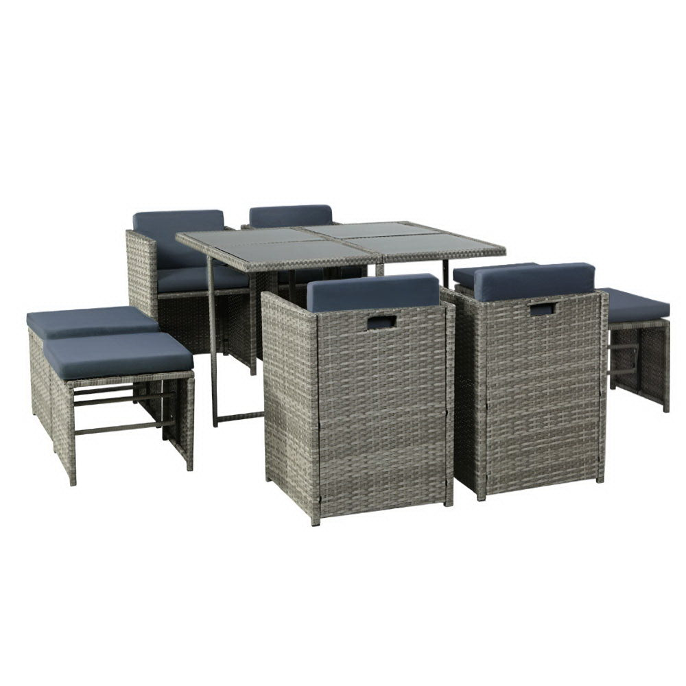9-Piece Outdoor Wicker Dining Set - Grey