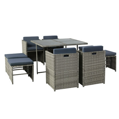 9-Piece Outdoor Wicker Dining Set - Grey