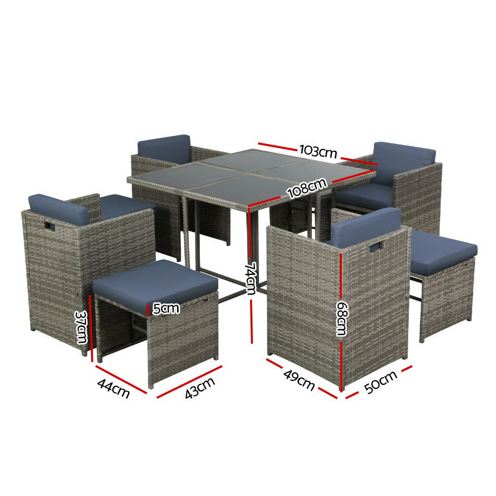 9-Piece Outdoor Wicker Dining Set - Grey