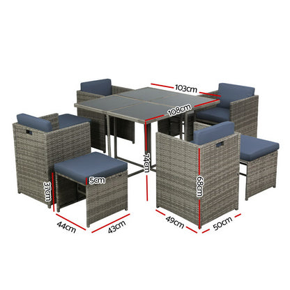 9-Piece Outdoor Wicker Dining Set - Grey