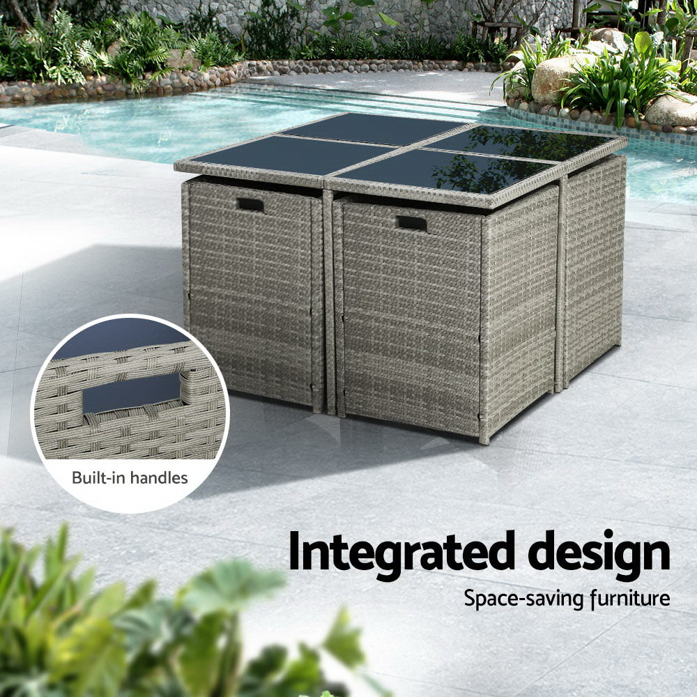 9-Piece Outdoor Wicker Dining Set - Grey