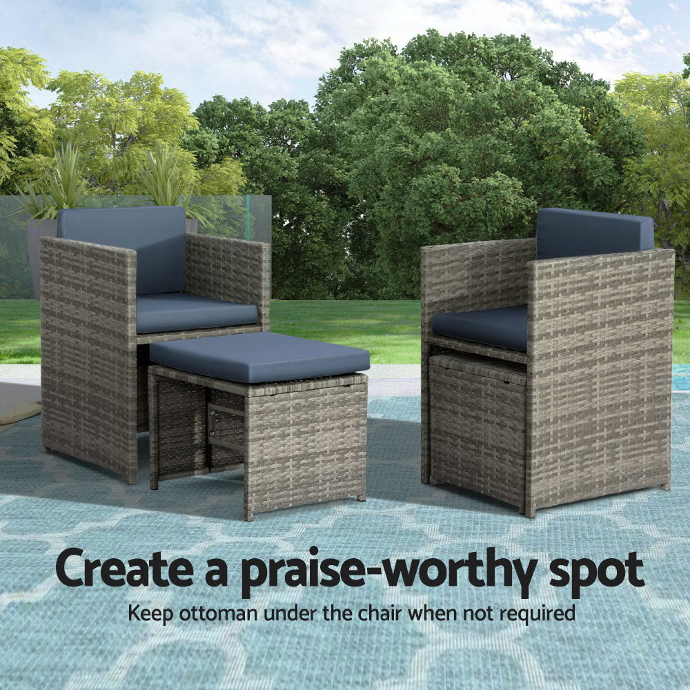 9-Piece Outdoor Wicker Dining Set - Grey