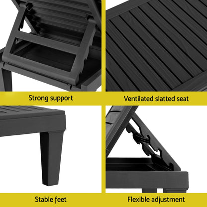 Gardeon Sun Lounge Adjustable Recliner Patio Outdoor Furniture Lightweight Black