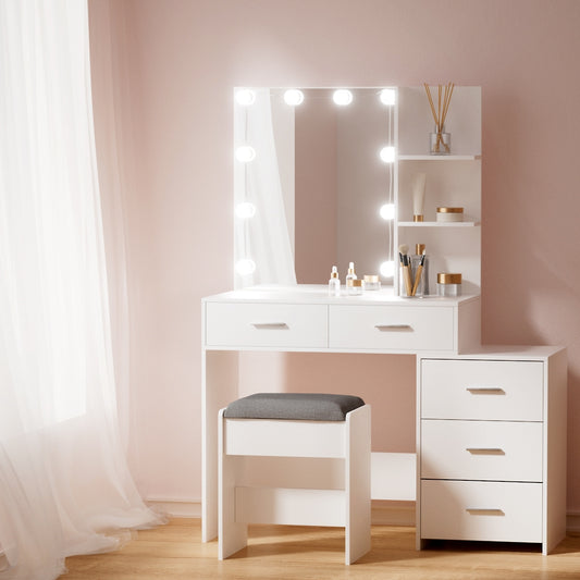 Bondi Hollywood LED Dressing Table Set with Mirror & Stool