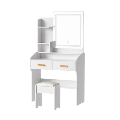 OZ LED Dressing Table Set with Mirror & Stool – White Finish