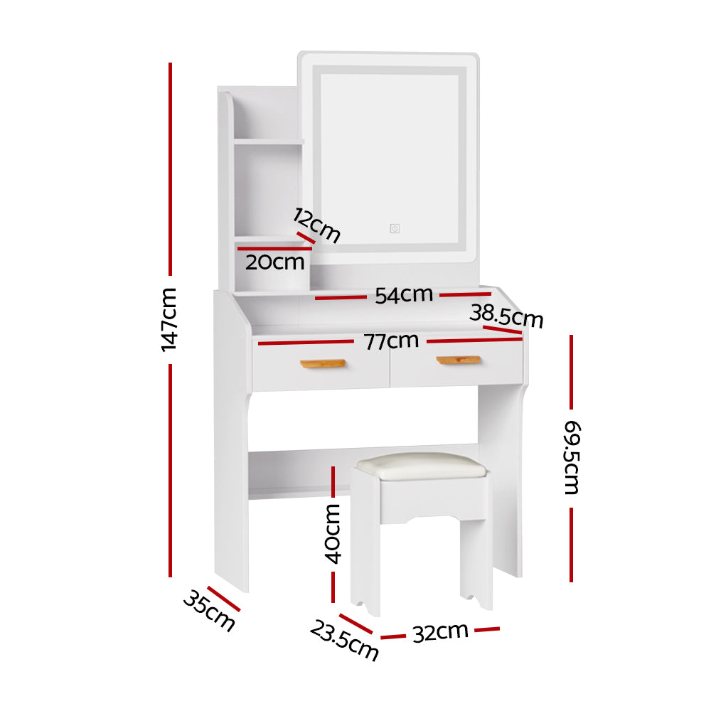 OZ LED Dressing Table Set with Mirror & Stool – White Finish