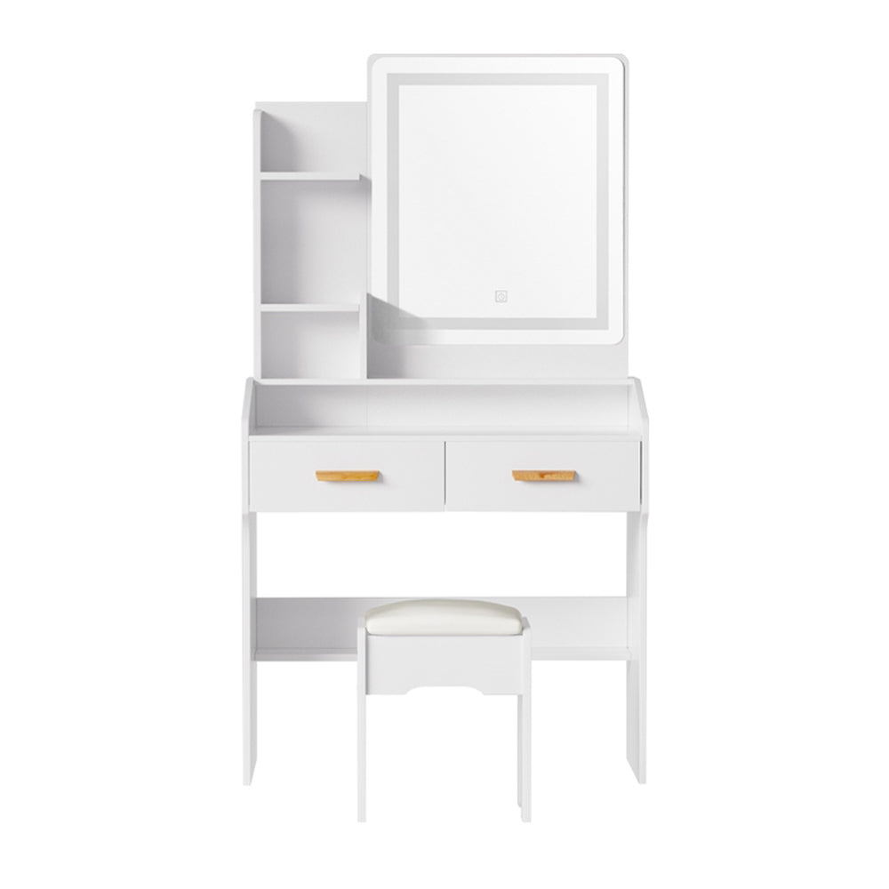OZ LED Dressing Table Set with Mirror & Stool – White Finish