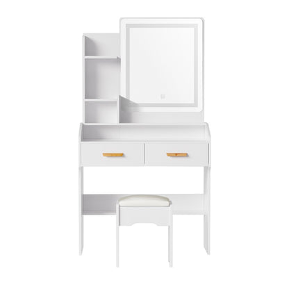 OZ LED Dressing Table Set with Mirror & Stool – White Finish