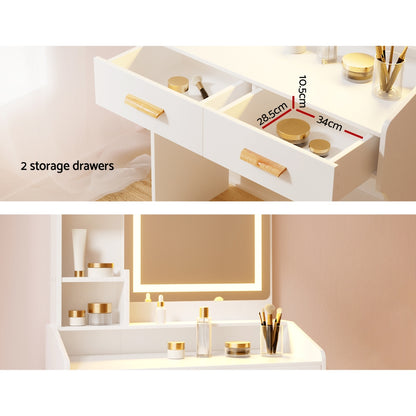 OZ LED Dressing Table Set with Mirror & Stool – White Finish