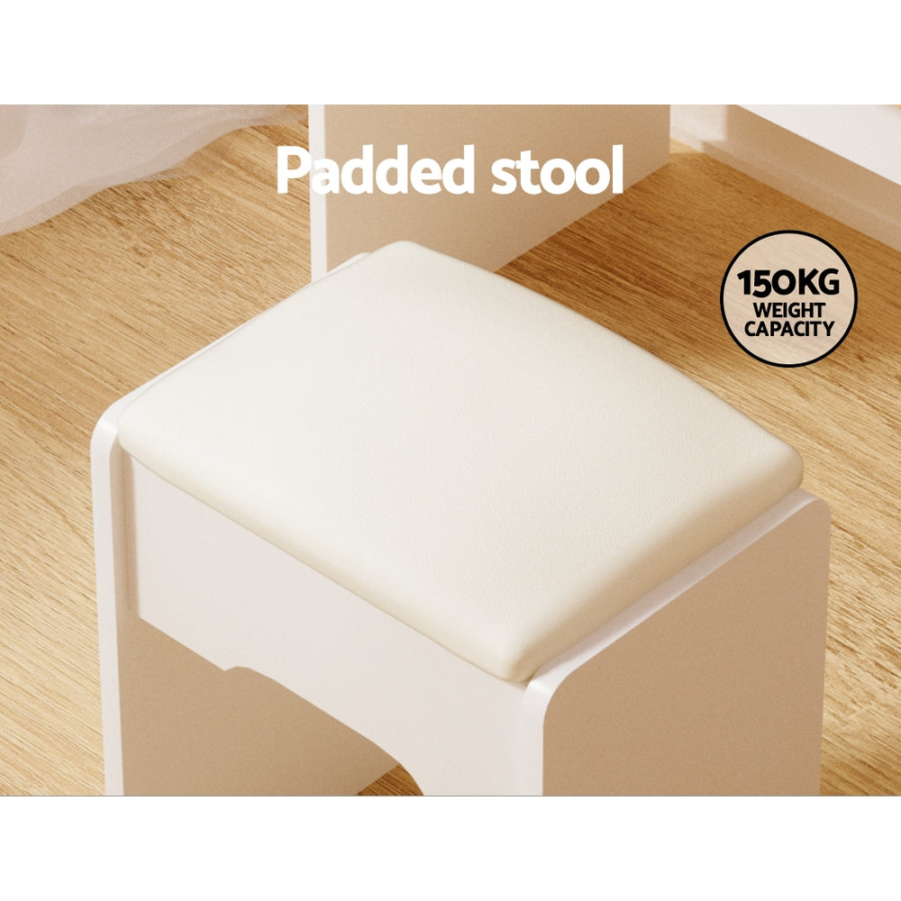 OZ LED Dressing Table Set with Mirror & Stool – White Finish
