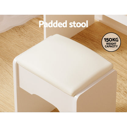 OZ LED Dressing Table Set with Mirror & Stool – White Finish