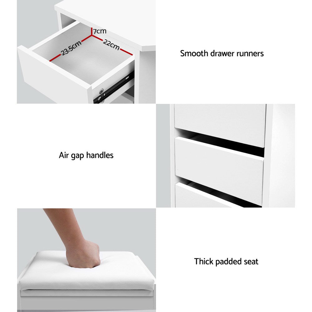 Coastal Corner Dressing Table Set with Mirror & Stool – White Melamine Finish