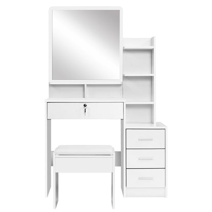 Coogee Deluxe Dressing Table Set with Mirror & Stool – White Melamine