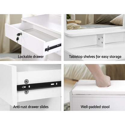 Coogee Deluxe Dressing Table Set with Mirror & Stool – White Melamine