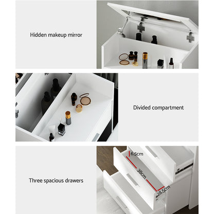 Bane 2-in-1 Bedside Dressing Table Set with Hidden Mirror & Stool – White Finish