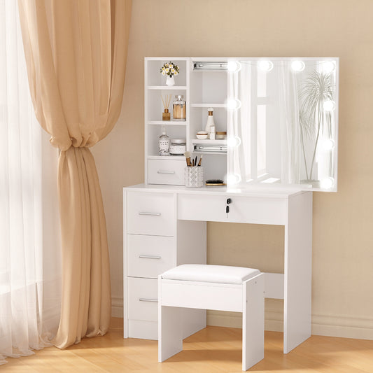Byron Hollywood LED Dressing Table Set with Mirror & Stool